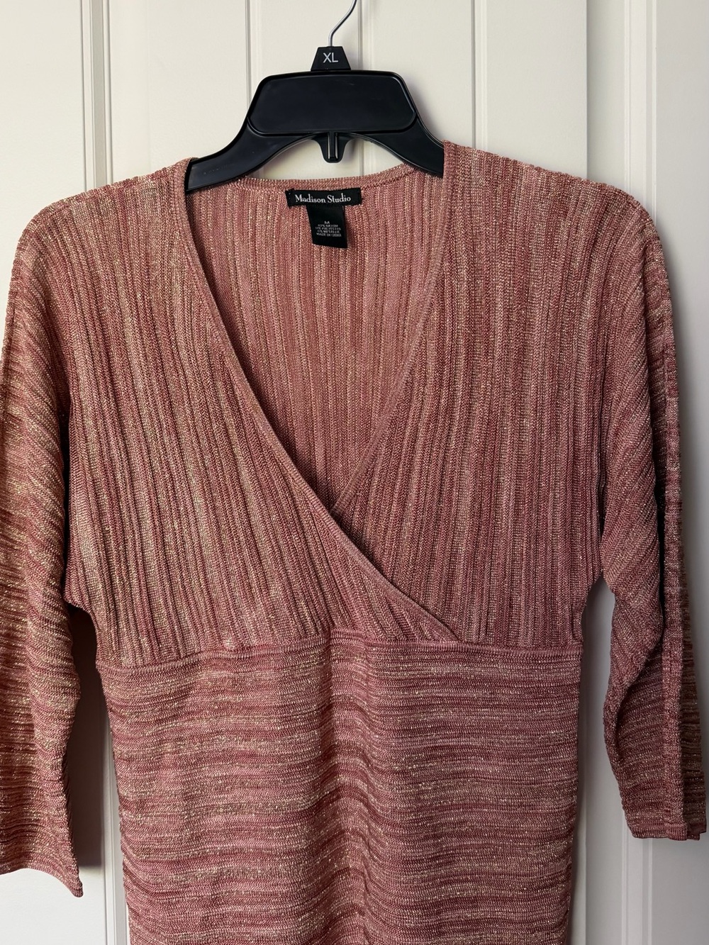 Madison Studio Pink Metallic Wrap Knit Top